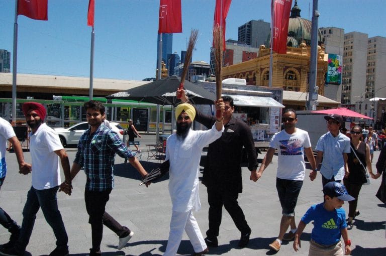 AAP supporters make human chain at Federation Square in Australia